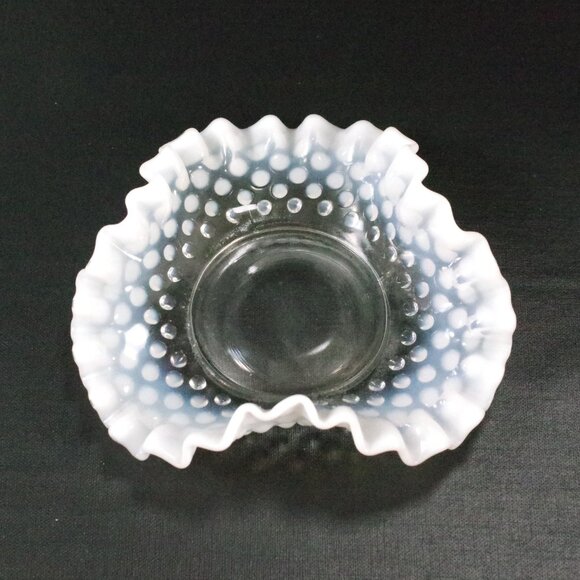 Vintage Fenton Moonstone Opalescent Hobnail Double Crimped Trinket Ring Dish - Picture 3 of 7